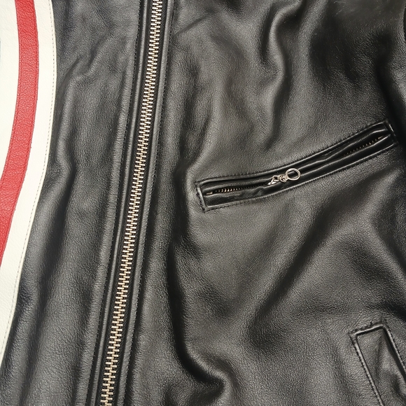 Vanson Motorcycle Bike Black Leather Jacket with Red, White, and Blue Accents. - Picture 8 of 15